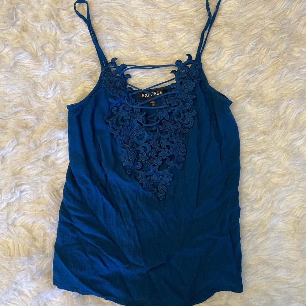Express embroidered lace up top